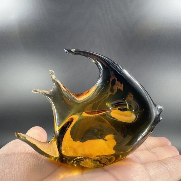 Venetian Hand Blown Fish Art Glass Figurine Hand Made In Italy Amber Smokey VTG - Picture 9 of 14